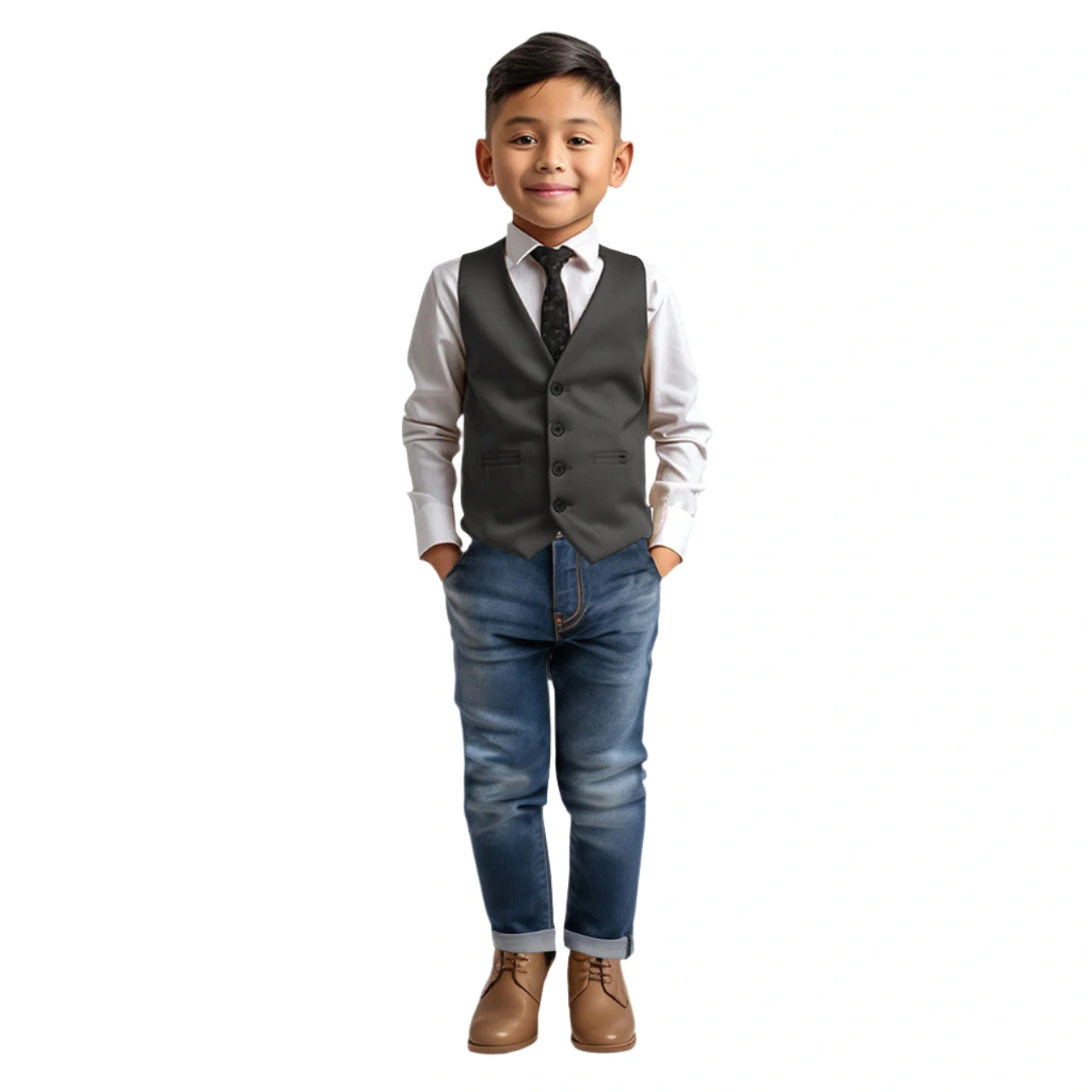 "Elegant Sort Vest til Drengen – Sort – 4 Knapper"